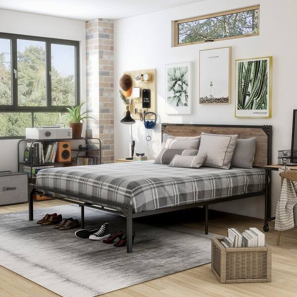 slide 2 of 10, Furniture of America Aramana Industrial Two-tone Steel Platform Bed
