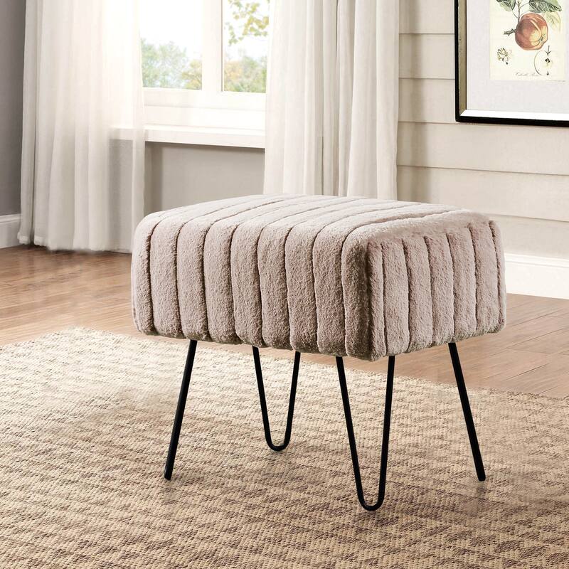 Serenta SuperMink Fauxfur Ottoman Bench - 19" x 13" x 17" - Pure Cashmere