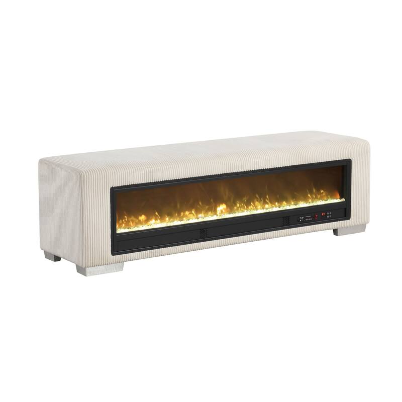 Furniture of America Goffney Chenille Bench with Fireplace Simulator and Bluetooth Audio