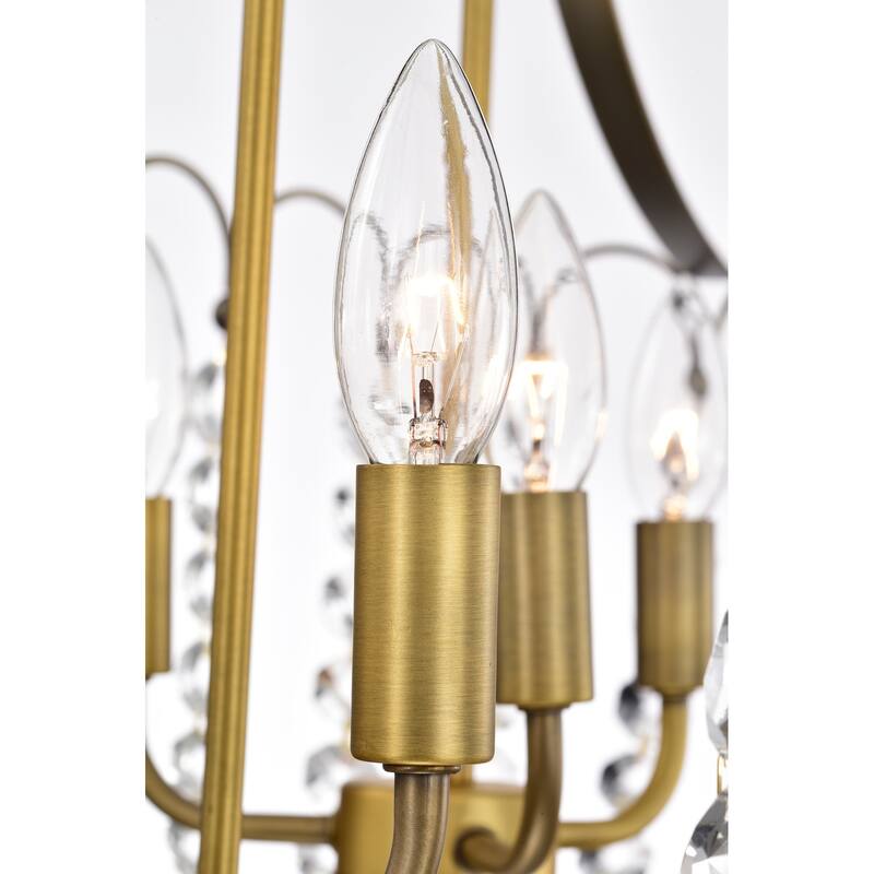Vintage Brass 6-Light Glam Kitchen Island Lighting with Crystal - Vintage Brass