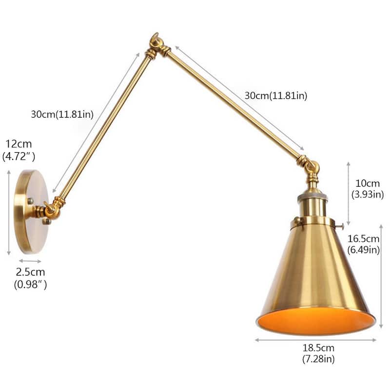 Industrial 1-Light Swing Arm Wall Sconce with Metal Cone Shade