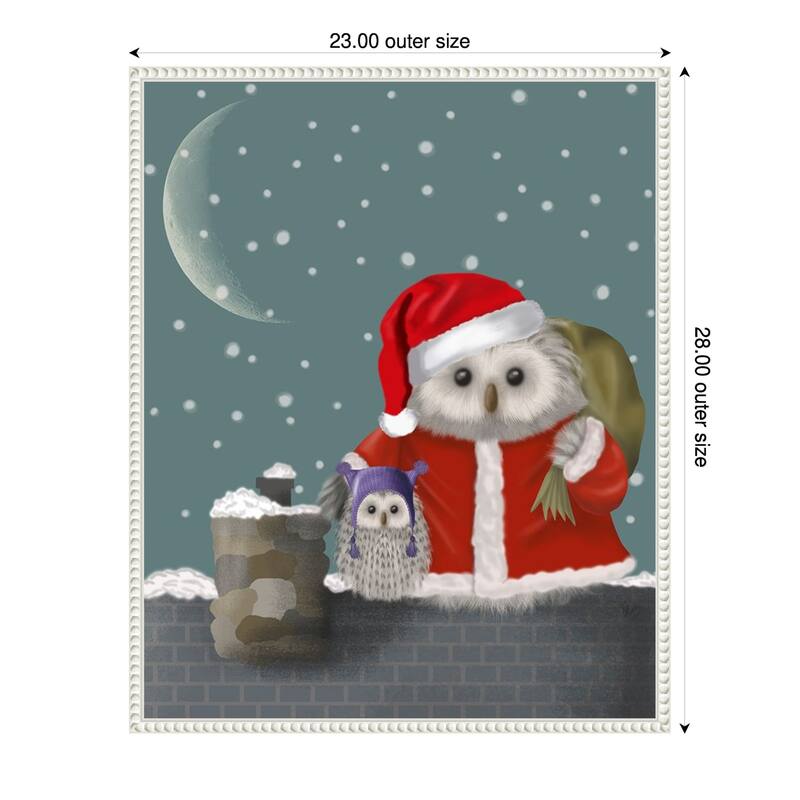 Christmas Santa Owl by Fab Funky (23 x 28 in.), Framed Canvas Wall Art Print - Sylvie Beaded White
