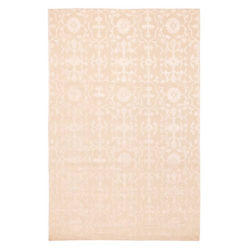 ECARPETGALLERY Hand Loomed Elysian Beige, Ivory Viscose, Wool Rug - 6'7 x 10'1