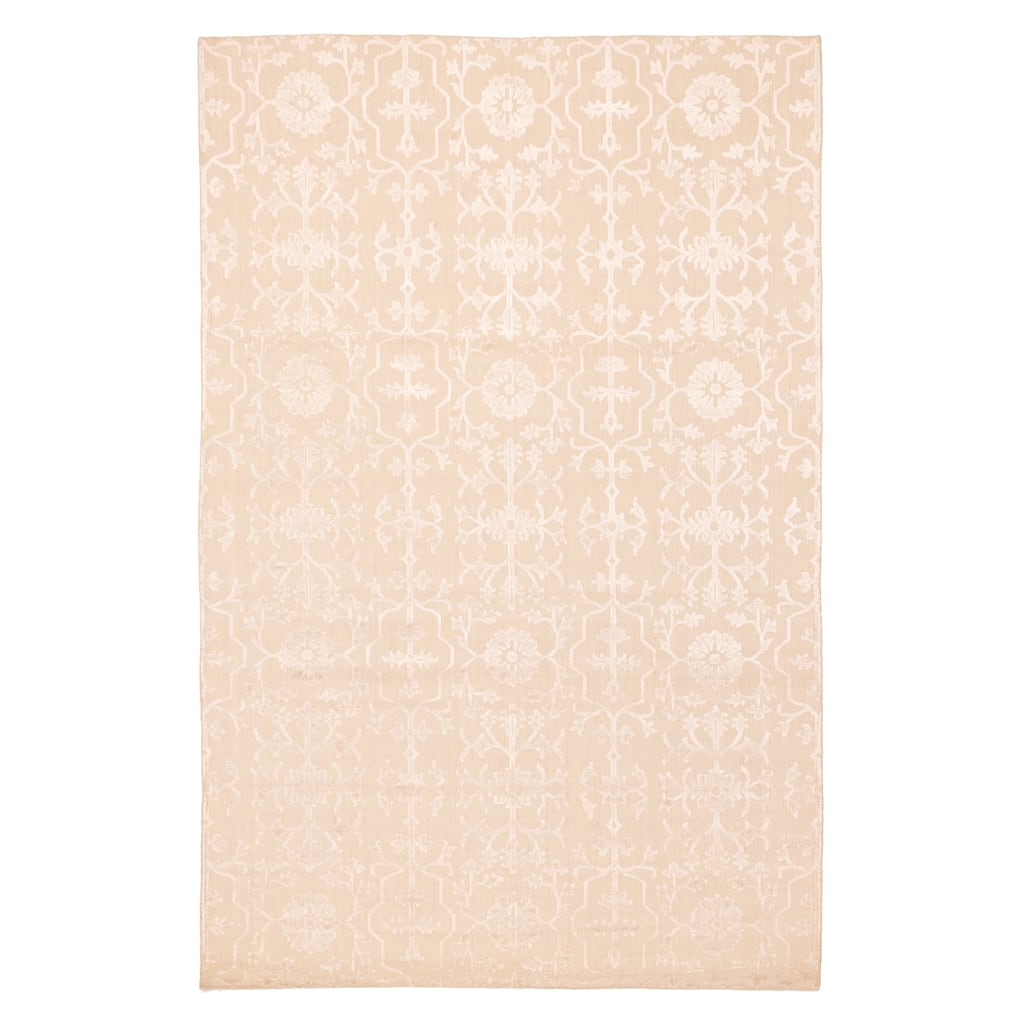 ECARPETGALLERY Hand Loomed Elysian Beige, Ivory Viscose, Wool Rug - 6'7 x 10'1
