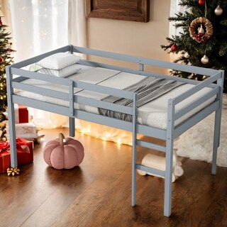 Wooden Low Height Twin Size Loft Bed with Ladder,Strengthened Slats
