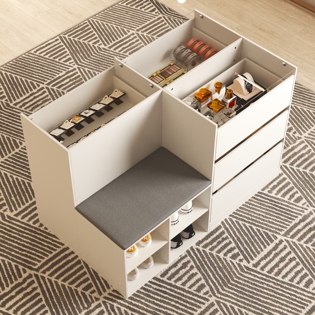 Cosmetic Organizer Storage Cabinet Glass Top for Makeup,Jewelry,Shoes