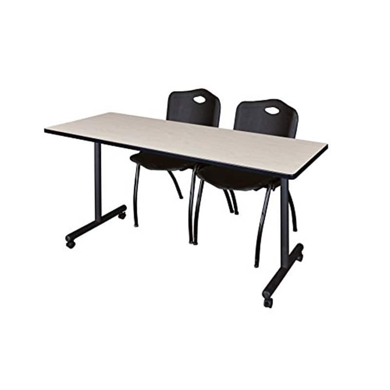 66" x 24" Mobile Training Table- Maple & 2 'M' Stack Chairs- Black