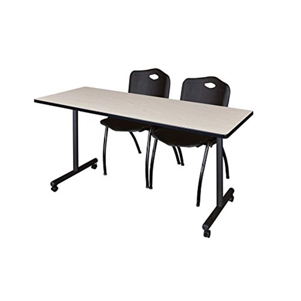 66" x 24" Mobile Training Table- Maple & 2 'M' Stack Chairs- Black