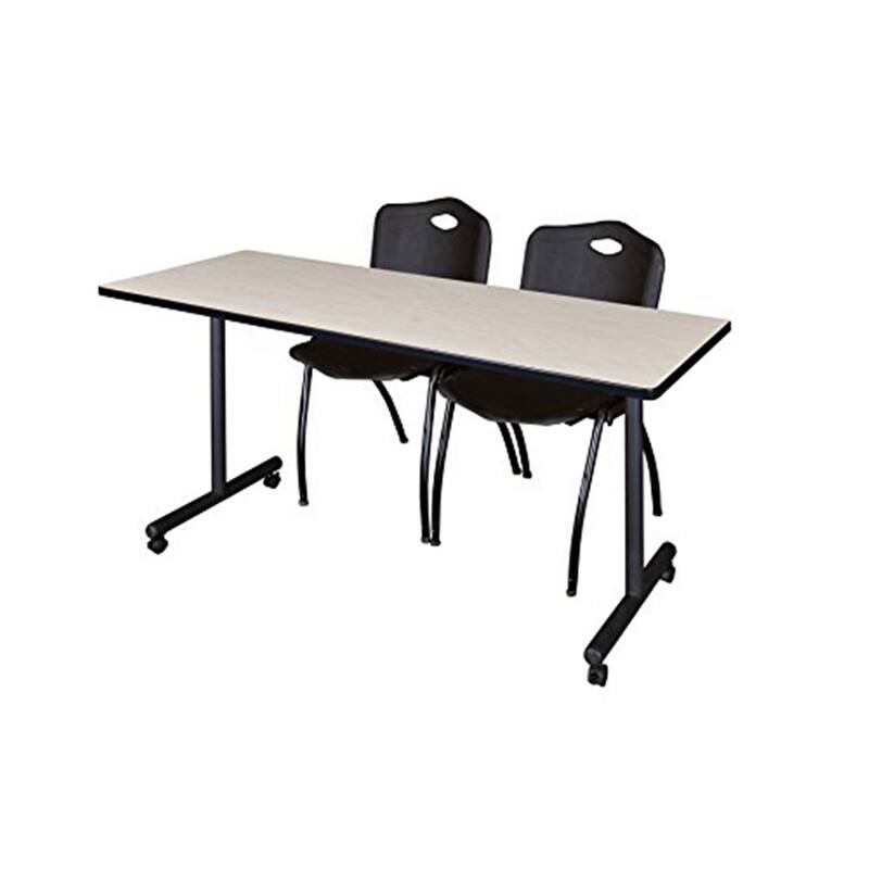 72" x 24" Mobile Training Table- Maple & 2 'M' Stack Chairs- Black