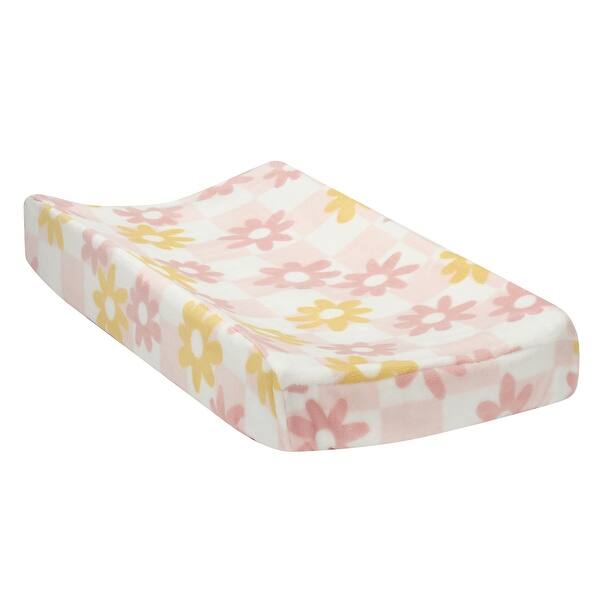 slide 2 of 5, Lambs & Ivy Daisy Dreams Pink/White Checkered Soft Luxury Changing Pad Cover