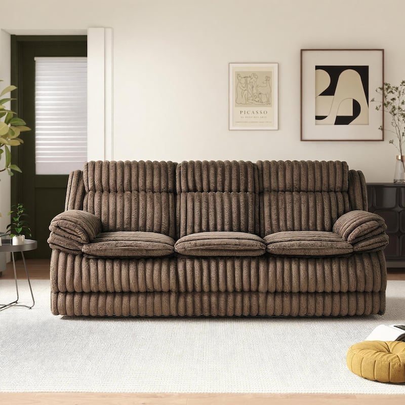 Roundhill Furniture Ardello 2-Piece Reclining Sofa Set, Corduroy Upholstery with Built-In Power Center, Chocolate