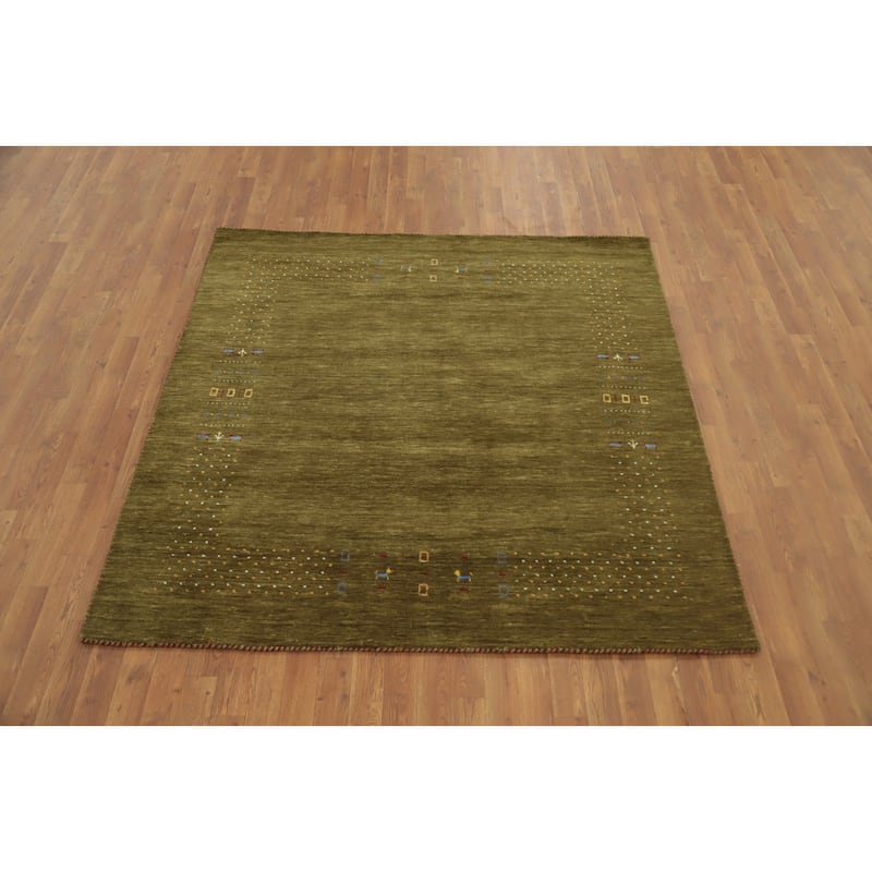 Hand Knotted Oriental 100% Wool Carpet Tribal Animal Pictorial Green Gabbeh Area Rug - 6' 0'' X 5' 10''