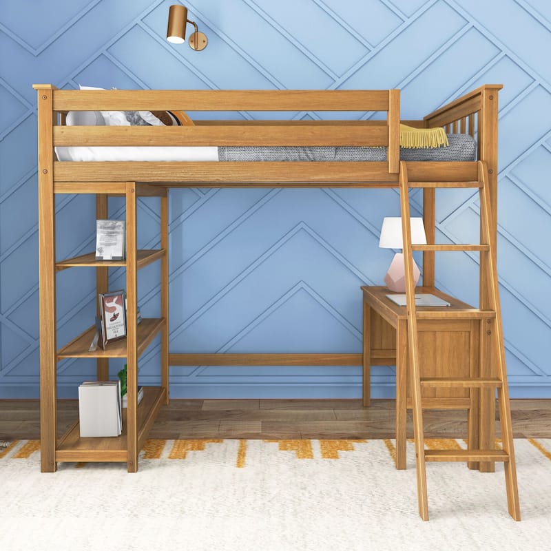 Max and Lily Twin High Loft Bed with Bookcase and Desk