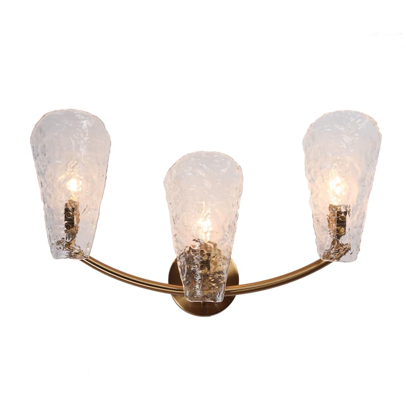 Fenro Modern 3-Light Gold Bathroom Vanity Light Textured Glass Wall Sconce