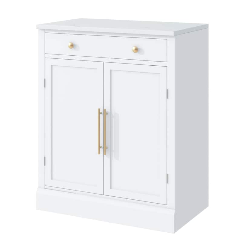 Roomfitters Modern Freestanding Kitchen Pantry, Buffet and Coffee Bar Cabinet, Set of 2, White