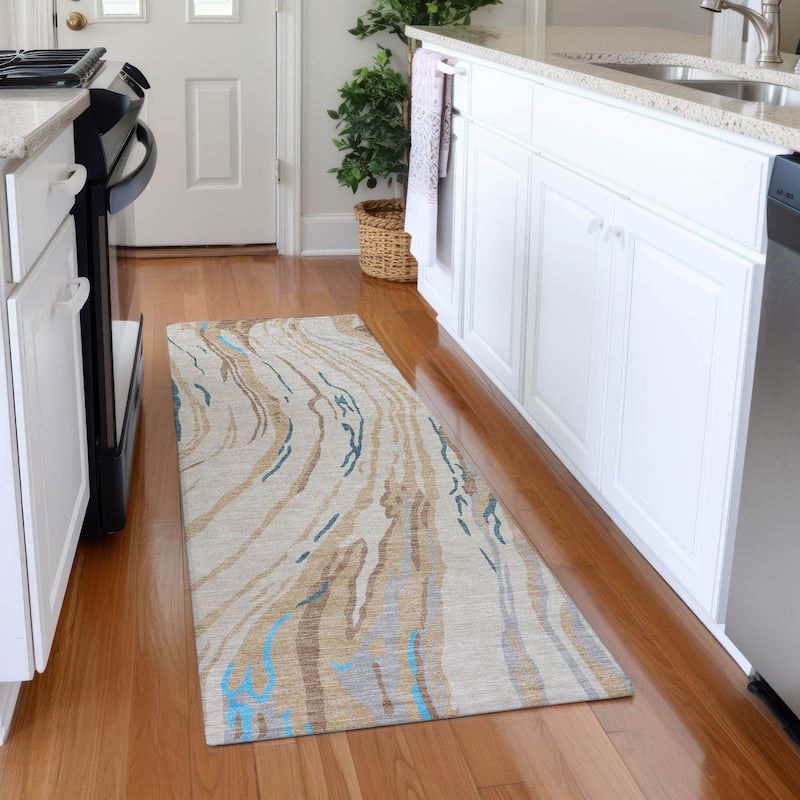 Premium Washable Super Soft Abstract Contemporary Mayfield Rug - Beige - 2'3" x 7'6"