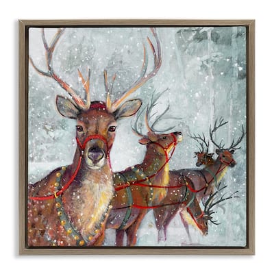 Stupell Winter Reindeer Holiday Landscape Framed Floater Canvas Wall Art Design by Ruane Manning