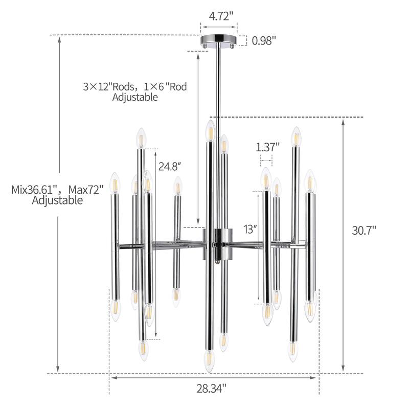 24-Light Modern Sputnik Chandelier in Chrome Finish - N/A