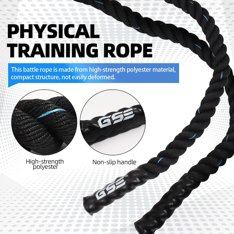 GSE™ 1.5"/2" Battle Rope with Anchor Strap, 30ft/40ft/50ft Gym Workout Battle Ropes for Indoor/Outdoor Workouts