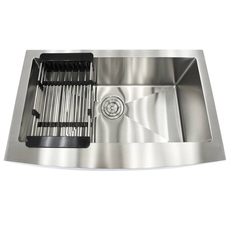 KBV 33 in. x 20 in, Farmhouse Apron-Front Single Bowl 18 Gauge Brushed Stainless Steel Kitchen Sink with Accessories - 33 x 20