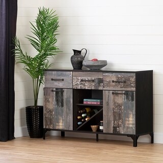 South Shore Furniture Valet Modern Industrial Sideboard Buffet and Wine Storage - 2-Door (Ebony and Factory Planks Effect)