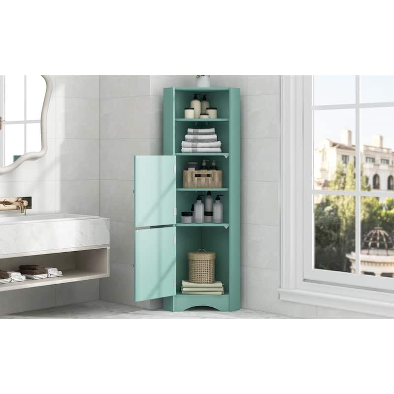 DFStudio - Tall Bathroom Corner Storage Cabinet with Adjustable Shelves, MDF