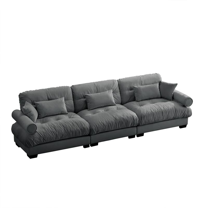 130" Velvet Modular 5-Seat Sofa with Cloud Cushion Sectional and Bolster Headrests