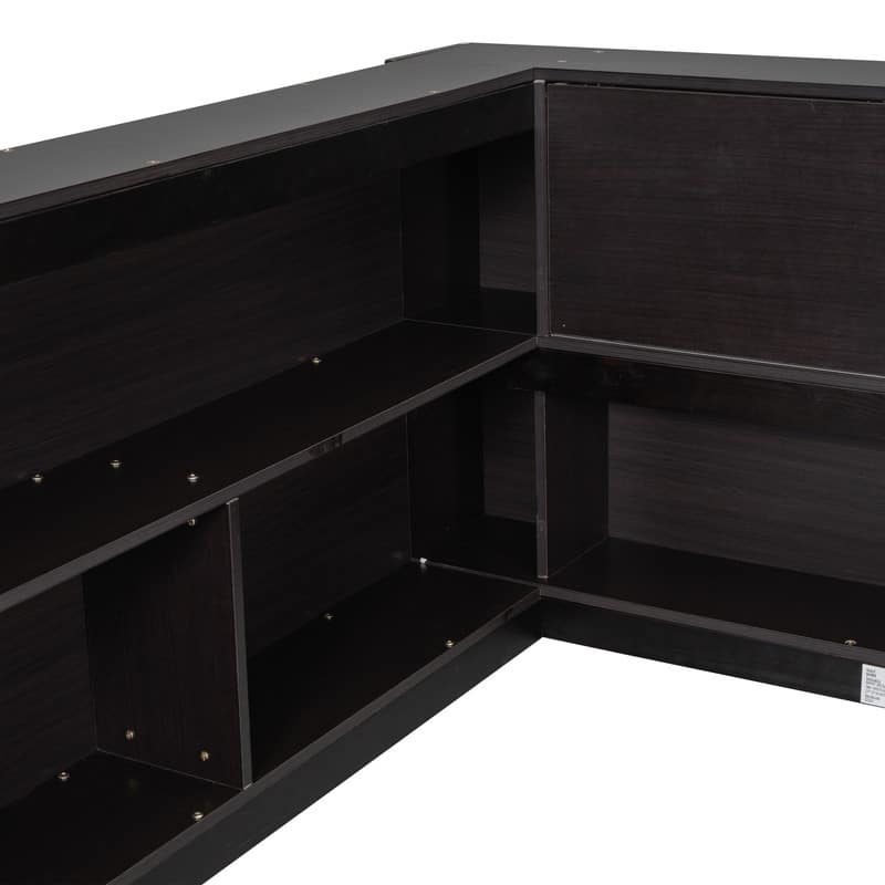 Full Size Wood Floor Bed with L Shape Bookcases,Without Slats