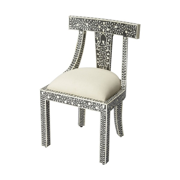 Traditional Distressed Black Bone Inlay Wooden Accent Chair
