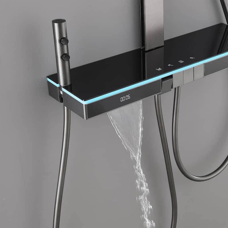 14.17" Digital Display Thermostatic Shower System with Rough in-Valve, Rainfall Shower Faucets