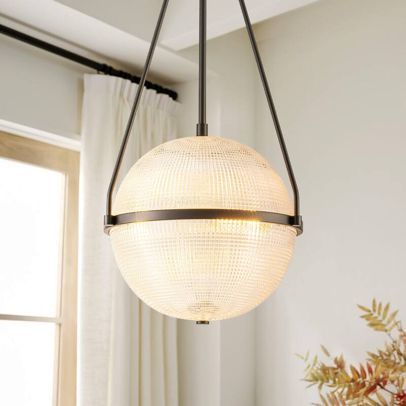 3-Light 13.78" Black/Gold Mid-Century Modern Grid Glass Globe Bubble Pendant Light Kitchen Island Lighting - Black