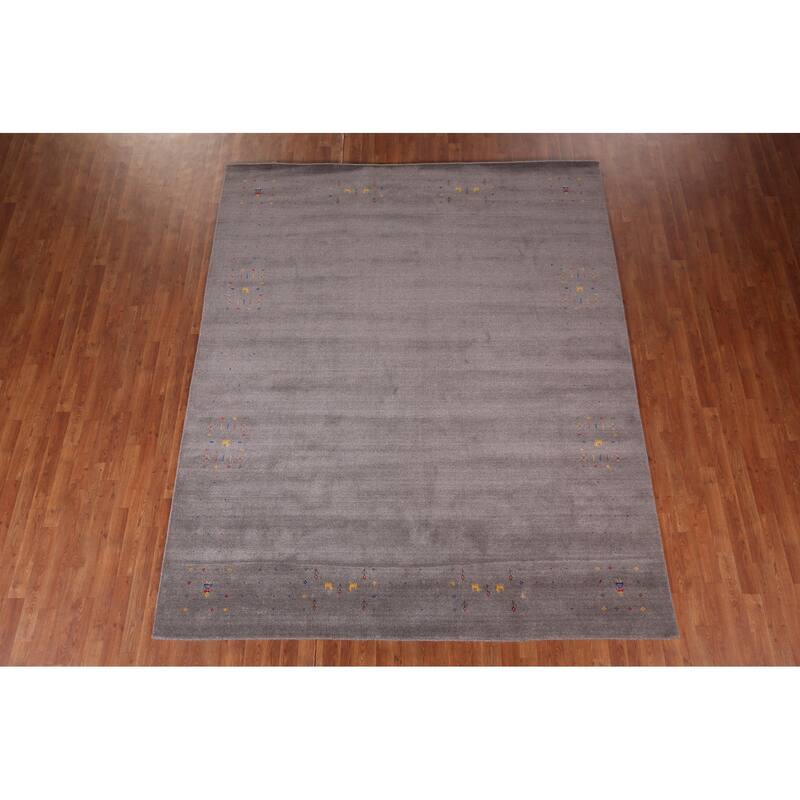 Tribal Gabbeh Area Rug Handmade Grey Wool Carpet - 8'2"x 9'11"