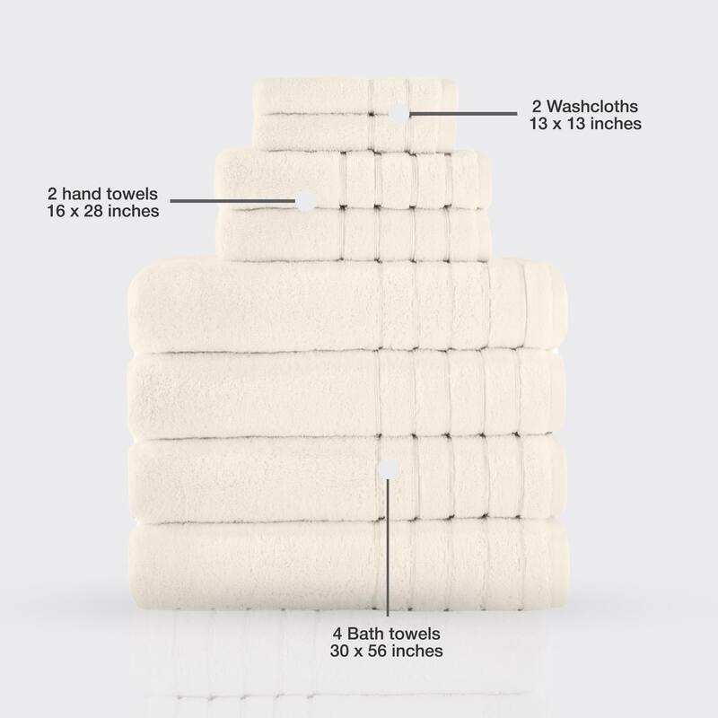 Towels Beyond 8 Piece Turkish Cotton Towel Set 670 GSM Washcloth, Hand & Bath Towel