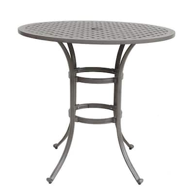 Mace Outdoor Patio Bar Table, 42 Inch Round Lattice Top, Aluminum, Gray