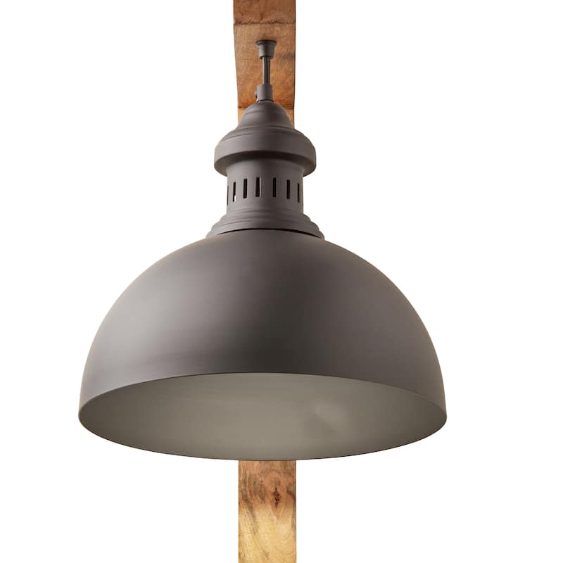 River of Goods Black Metal and Wood Dome Shade Indoor Plug In Wall Sconce - 16" x 12" x 28.5"