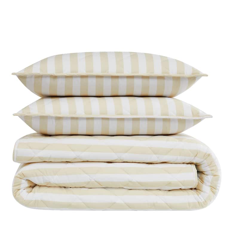 Brooklyn Loom Levi Stripe 3 Piece Quilt Set - Full - Queen - White/Ivory