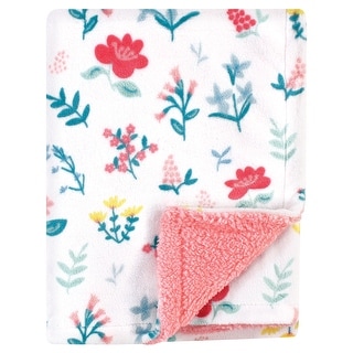 Luvable Friends Baby Girl Plush Blanket with Faux Shearling Back, Wildflowers, One Size - Wildflowers - One Size