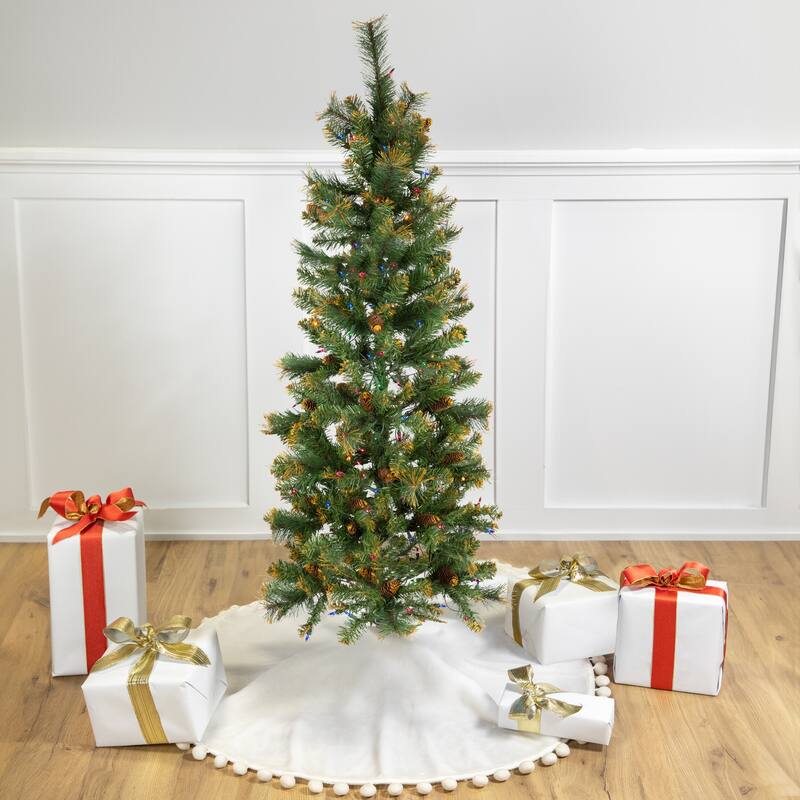4.5' Yorkville Pine Pencil Artificial Tree Multicolored Lights - 3-to-6-feet