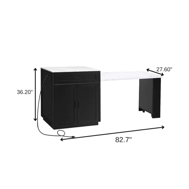 HomeRoots 55" Black And White Wood And Faux Marble Rolling Kitchen Island With Storage - 55.10 in. x 36.20 in. x 27.60 in.