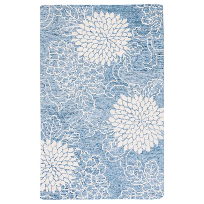 SAFAVIEH Handmade Jardin Ketevan Floral Wool Rug - 6' Square - Blue/Ivory