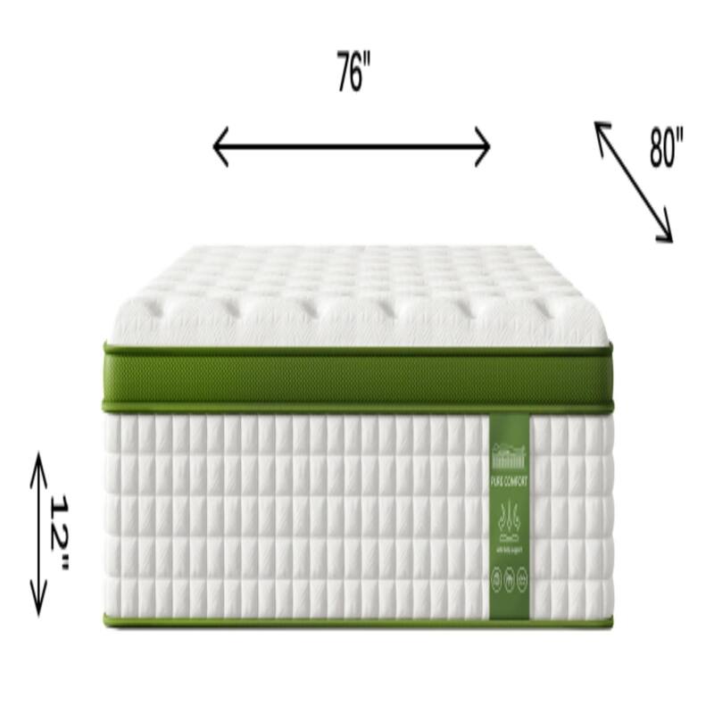 Roomfitters 12 Inch Queen/Full/King Hybrid Mattress, Gel Memory Foam & Pocket Spring Bed for Pressure Relief,Green