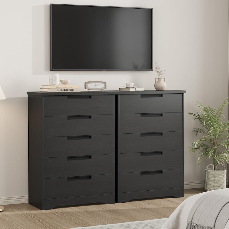 5 Drawer Dresser for Bedroom, Natural Chest of Drawers with Embedded Handles, Wooden Dresser Organizer