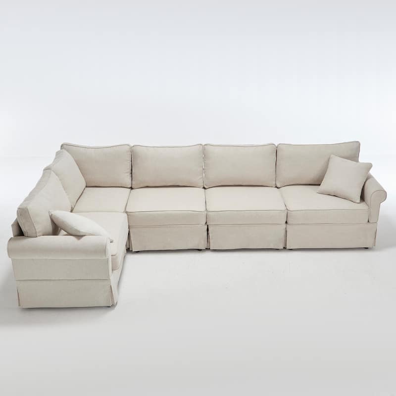 94" Linen L-Shaped 5-Seater Sectional Sofa with Reversible Design and Rolled Arms