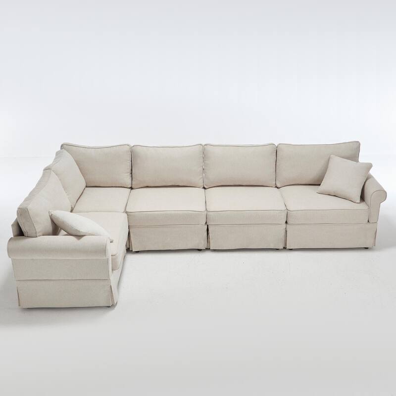 Modular Sectional Sofa, Convertible L-Shaped Upholstered Couch with Rolled Arms, Classic Reversible Corner Sofa for Living Room