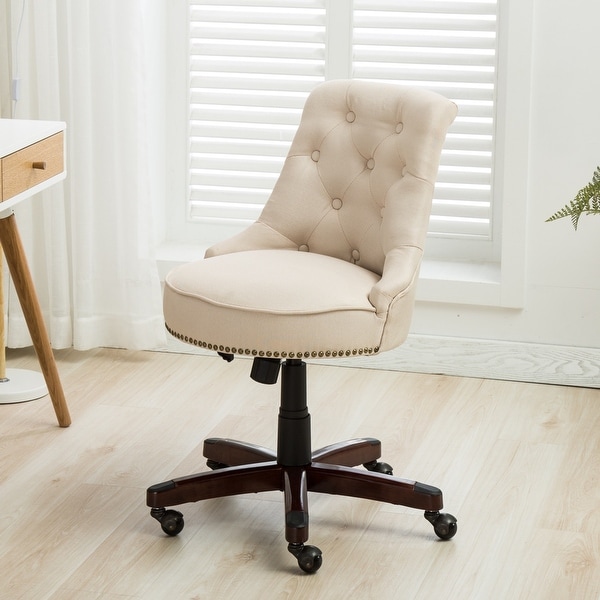 Home Office Chair Tufted Linen Height Adjustble Tilt Home Office Chair Tufted Linen Height Adjustble Tilt Swivel Beige