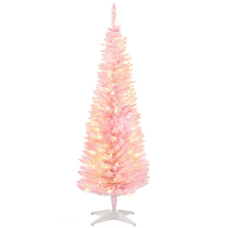 5' Tall Pre-Lit Slim Noble Fir Artificial Christmas Tree with 110 Warm White LED Lights and 294 Tips - Pink - Pink