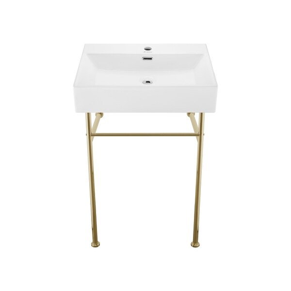 Claire Ceramic Console Sink White Basin Gold Legs. Opens flyout.