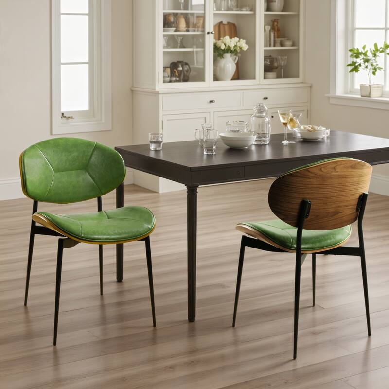 Art Leon Set of 2 Bentwood and PU Upholstered Dining Chair