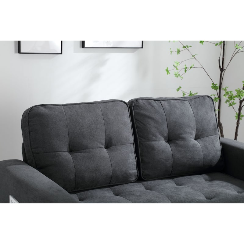 Velvet Upholstered Armsofa with Pull-Out Bed, Convertible Sleeper Sofa Bed for Small Bedroom, Loveseat with Side Pockets