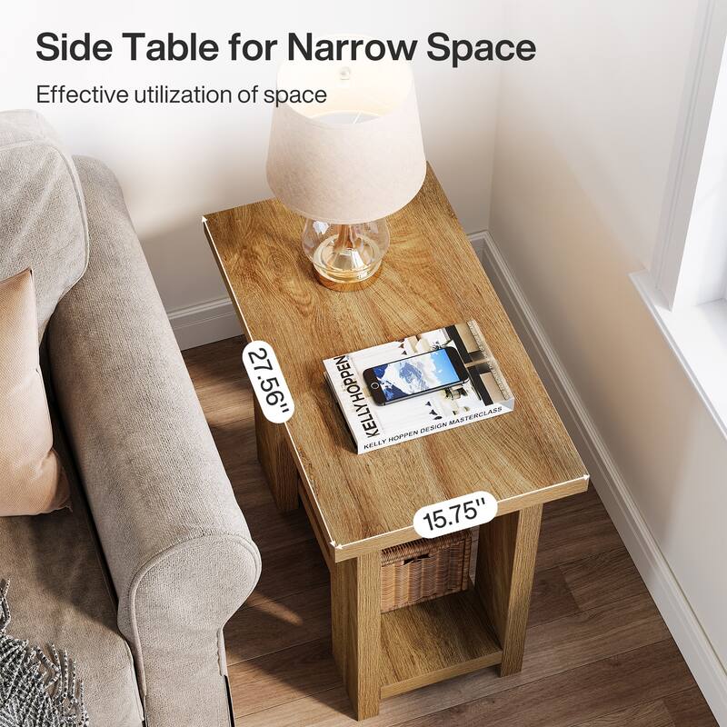 25.59'' Tall End Table with Open Shelf for Narrow Space
